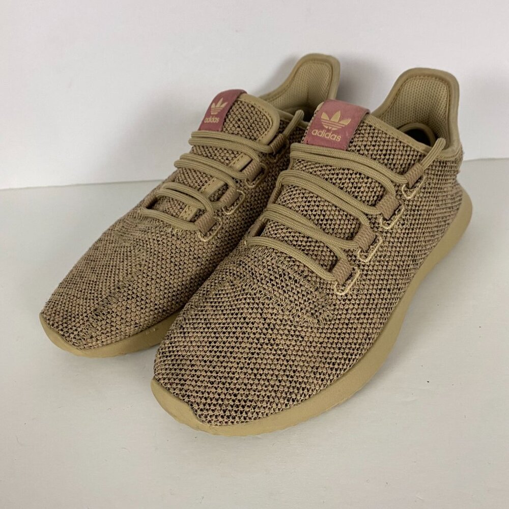 Adidas Tubular Shadow Shoes Sneakers Womens 5.5 Knit Khaki Pink Brown Cardboard